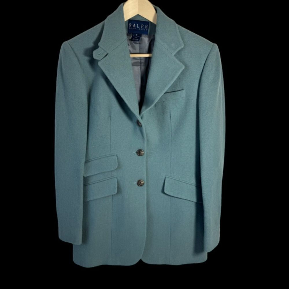 RALPH‎ Ralph Lauren  Seafoam Vintage Herringbone Lambswool Blazer Sz 8